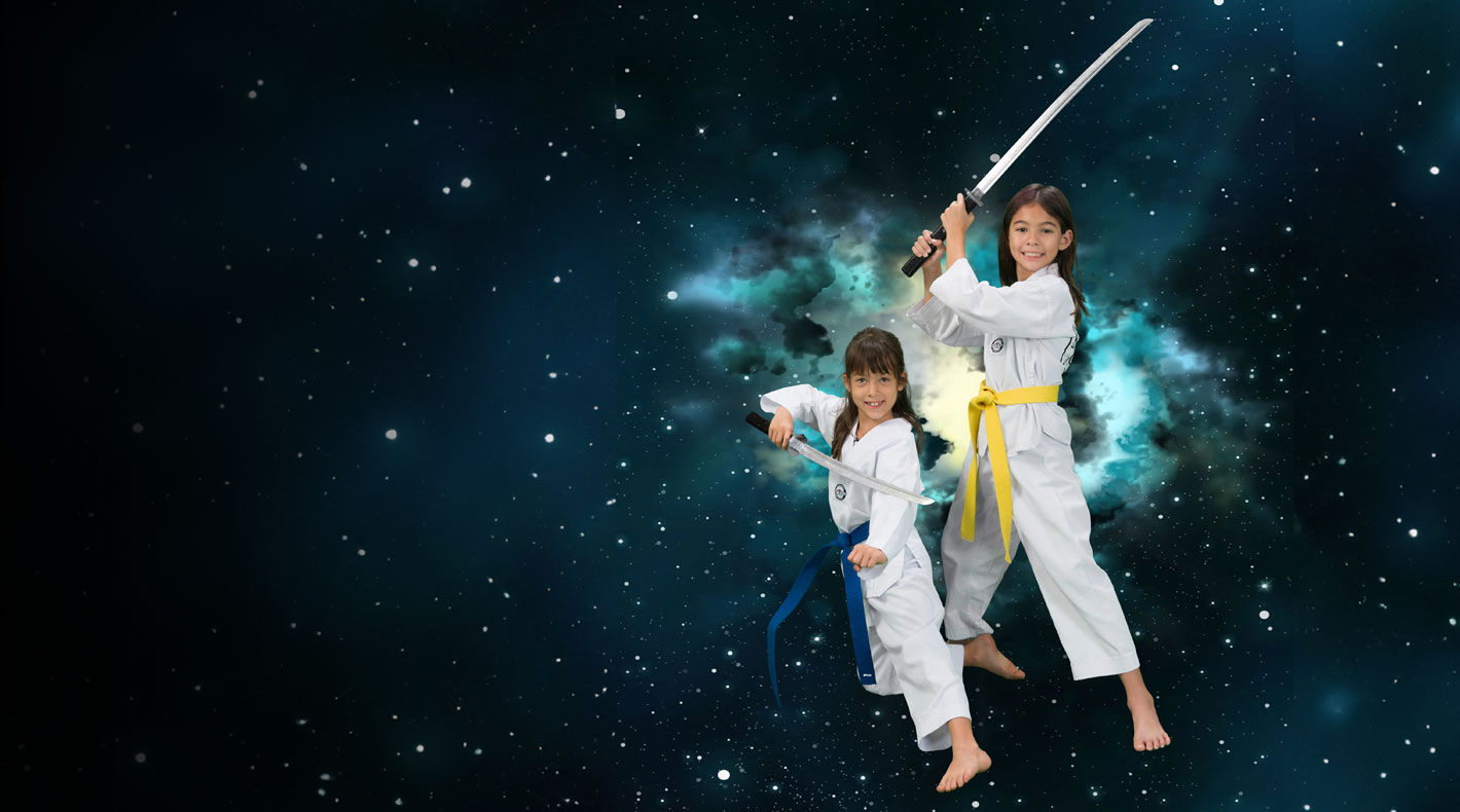 karate kids in space background